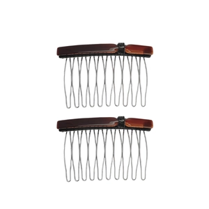 Set of two tortoise shell acetate hair side combs with 12-tooth metal hair clips