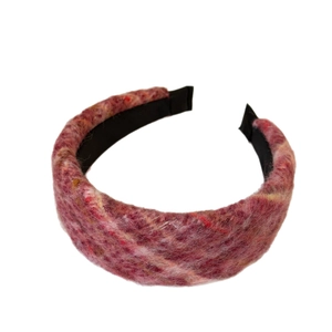 Red plaid tweed wide headband with a festive thick fabric design for winter