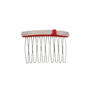 Elegant 10-tooth metal hair comb with marble acrylic trim and silver polished teeth