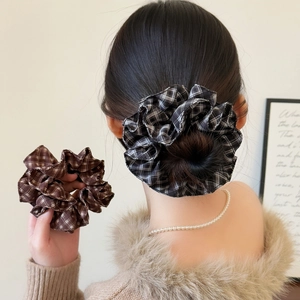 Plaid Grid Fabric Scrunchies Preppy Style Large Hair Ties For Women Korean Elastic Ponytail Holder Hair Accessories
