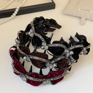 Three velvet headbands with sparkling crystals and internal teeth for non-slip hair styling