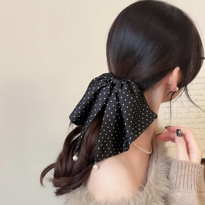 Pince à Cheveux Nœud à Pois Vintage Français en Satin Avec Pendentif Künstliche Perle Pince à Queue de Cheval Rétro Bijoux Cheveux