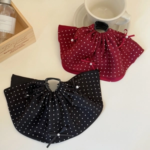 Elegant polka dot bow hair clips with pearls for women in burgundy and black colors