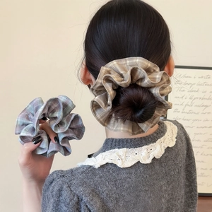 Chouchous Larges à Carreaux Double Couche Style Coréen pour Femmes Élastiques Cheveux Élégants Accessoires Cheveux
