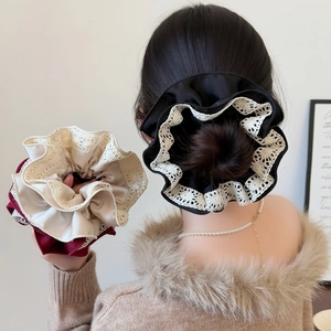 Scrunchie in Tessuto Con Bordo in Pizzo Vintage Elastico per Capelli Francese Elegante Fascia per Capelli per Donna Gioielli per Capelli