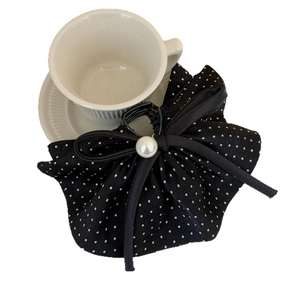 Polka dot bow hair claw clip with faux pearl and elegant tassel skirt style for women