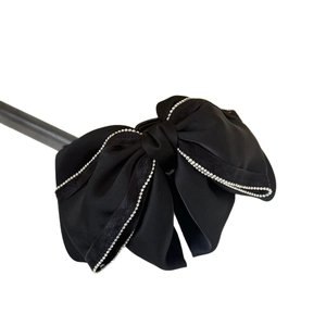 Elegant French black satin bow hair claw clip with sparkly rhinestone lace edge detail