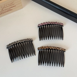 Three-piece set of elegant rhinestone hair combs in black, pink and champagne gold