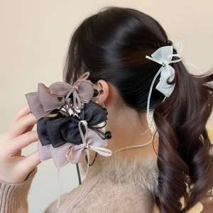 Elegante Fermaglio a Banana con Fiocco in Rete per Donna Dolce Coda di Cavallo Fermaglio Verticale con Strass Accessori per Capelli Fatti a Mano
