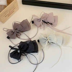Eleganti fermagli per capelli con fiocchi in rete e strass in viola, rosa, nero e crema