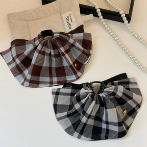 French style plaid fabric hair claw clip with large bow design for women's elegant hairstyle