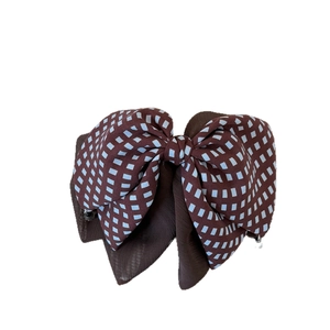 Brown and light blue plaid bow hair clip with double-layer texture for volume