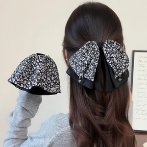 French Retro Floral Bowknot Hair Clip Double Layer Chiffon Ponytail Clip For Women Sweet Hair Accessories