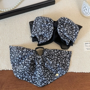 Elegant black floral bow hair clip and fabric claw clip set for women hair styling