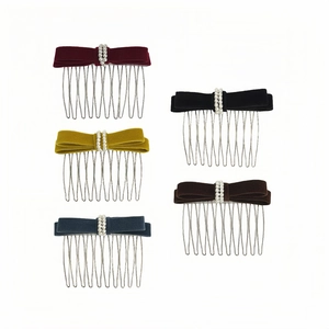 Peigne à Cheveux Nœud en Velours Rétro Français Avec Ornement de Künstliche Perles d'Imitation Insert en Alliage Pour Femmes Accessoires Élégants