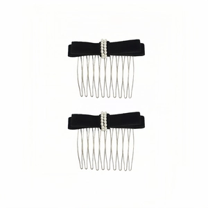 Peignes à cheveux élégants avec nœud en velours noir, perles blanches et dents en métal