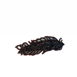 Exquisite rhinestone leaf hair clip with dark red beads and black lace embroidery detail