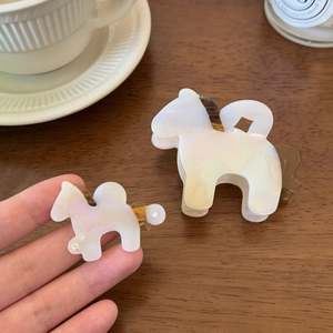 Pince à Cheveux Petit Cheval en Acétate 3D Style Coréen Lustre Perlé Irisé Pince à Cheveux Bec de Canard pour Femmes
