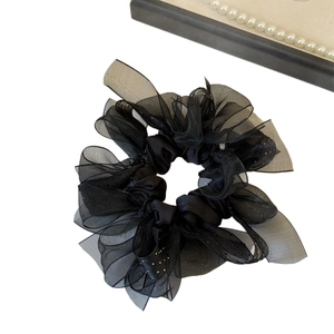 Chouchou en tulle noir scintillant pour femmes avec des couches élégantes et des paillettes