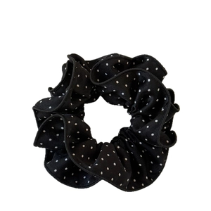 Satin polka dot scrunchie in black and white with premium elastic ruffle design