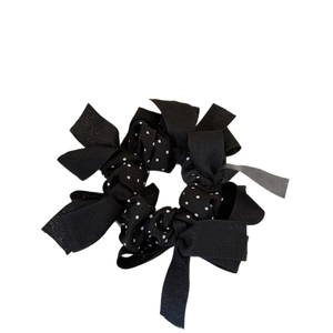 Elegante elastico per capelli nero a pois con design a fiocco in rete di tulle