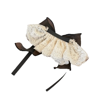 Elegant lace bow hair clip with dark brown mesh and silver spring metal fastener