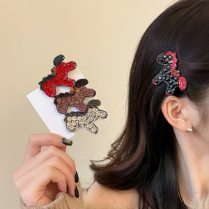 Set di fermagli per capelli a forma di cane con strass e cristalli multicolore