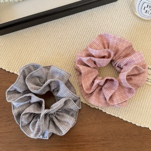 Chouchou Coréen Doux en Tissu Plaid pour Femmes Mode Fait à la Main Anneau de Cheveux Plissé Porte-Queue de Cheval Accessoires de Cheveux