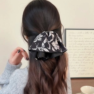 Pince à Cheveux Nœud Imprimé Floral Style Coréen Pince Requin en Tissu Élégante Queue de Cheval Accessoires Cheveux Femme