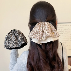 Pince à Cheveux Nœud en Tissu Floral Coréen pour Femmes Élégante Grande Pince à Requin Plissée Porte Queue de Cheval Accessoires