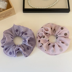 Elegant purple and pink polka dot hair scrunchies set with a minimalist Korean fashion style