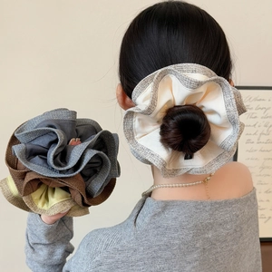 Double Layer Pleated Fabric Scrunchie Large Elastic Hair Tie Korean Style Elegant Ruffle Edge Hair Band For Women Hair Accessories