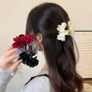 Pinza per Capelli Coreana Dolce in Chiffon a Fiore Elegante Grande Clip a Squalo Floreale in Rete per Donna Gioielli