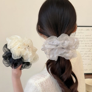 Chouchous en Organza Double Couche Doux Coréens pour Femmes Filles Attaches en Maille à Volants Avec Paillettes Accessoires Cheveux