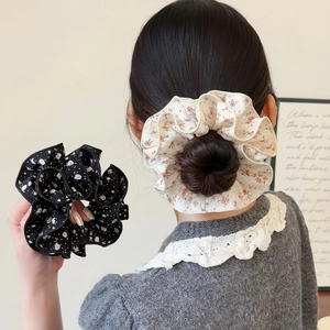 Scrunchie Floreali Vintage Francesi Elastici in Tessuto a Doppio Strato Eleganti Porta Coda in Stile Coreano Accessori per Capelli