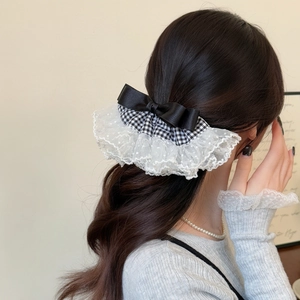 Barrette à cheveux élégante avec motif pied-de-poule et dentelle pour queue de cheval