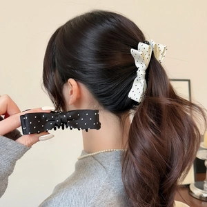 Dolce Fermaglio a Banana a Pois con Fiocco Elegante Accessorio per Capelli in Tessuto di Raso per Donna Fermaglio Coda