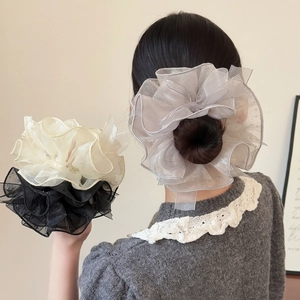 Élégant Chouchou En Organza Avec Strass Grand Chouchou Plissé Doux Anneau De Cheveux En Maille Pour Femme Bijoux