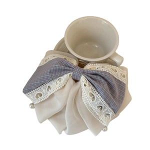 Elegant purple plaid bow hair clip with lace heart detailing and pearl pendant accent