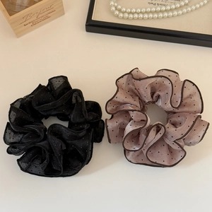 Elegant polka dot and solid mesh scrunchies set with a French aesthetic and soft textures