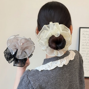 Chouchous Élégants en Organza Grands Élastiques à Cheveux Plissés en Maille avec Paillettes Accessoires Cheveux Femme