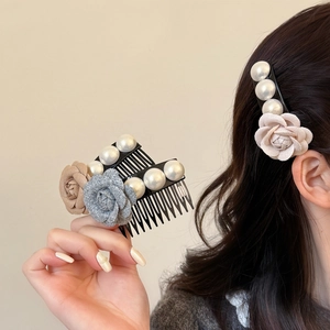 Peigne à Cheveux Fleur de Künstliche Perle Style Coréen Élégant Rose en Tissu Pince à Cheveux Latérale Antidérapante Femme Accessoires