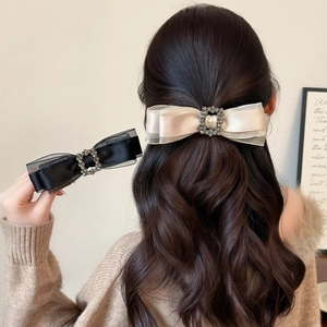 Elegant Bowknot Hair Clip For Women Satin Organza Spring Clip Rhinestone Buckle Hair Pin French Wedding Hair Accessories