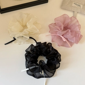 Lot de 3 chouchous en organza avec perles et rubans en blanc, rose et noir élégant