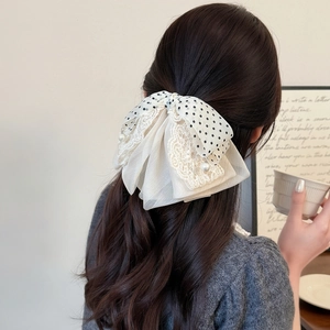 Barrette à cheveux élégante à nœud en dentelle à pois avec perles pour coiffure femme