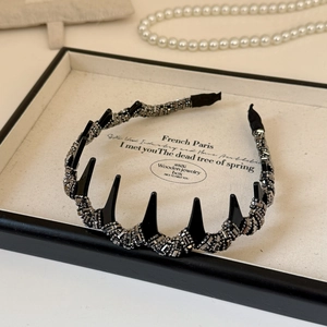 Serre-tête noir élégant avec strass brillants et dents antidérapantes pour femmes chic