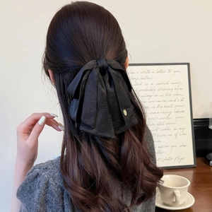 Elegant Large Black Fabric Bow Hair Clip With Rhinestones French Style Handmade Hair Accessories For Women Wedding Party