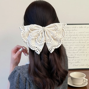 Bohemian Lace Bow Hair Clip With Faux Artificial Pearl Vintage Romantic Spring Clip For Women Wedding Daily Hair Accessory