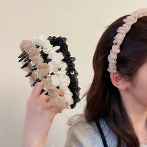 Cerchietto da Donna in Rete a Pieghe Con Denti Antiscivolo Stile Coreano Fascia per Capelli Tinta Unita Elegante Accessori per Capelli per Quotidiano Festa