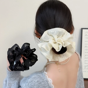 Elegant Mesh Organza Scrunchies With Faux Artificial Pearl Large Ruffled Hair Tie Korean Style Sweet Hair Rope For Women Accessories